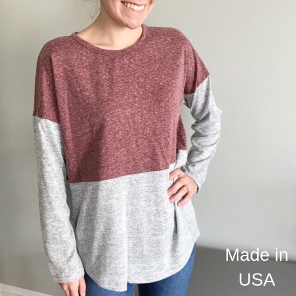 First Love Tops - Color block pink and gray long sleeve top